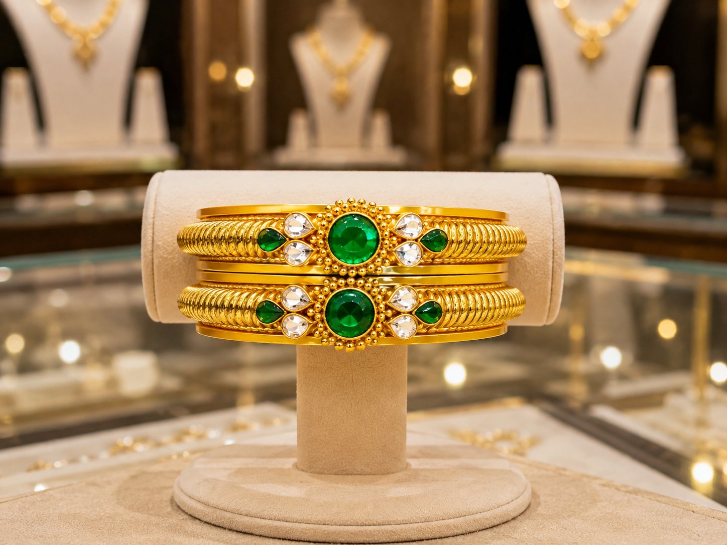 Gold Bangles with Emerald Setting