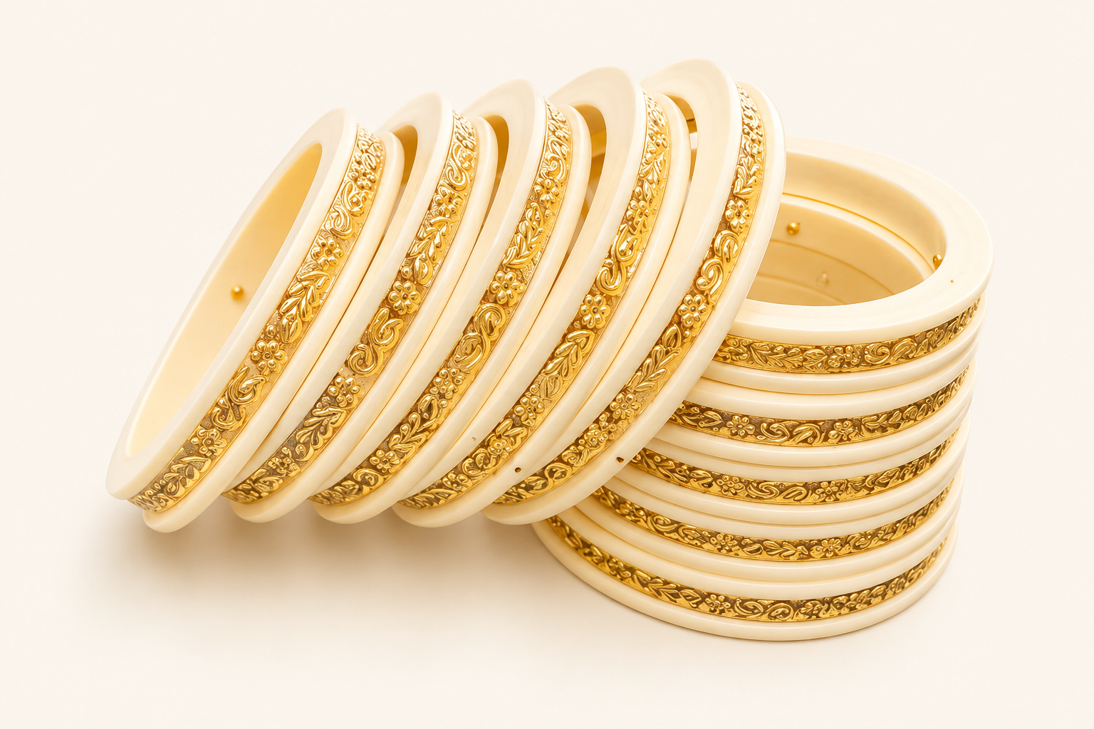 Stack of Gold Engraved Bangles