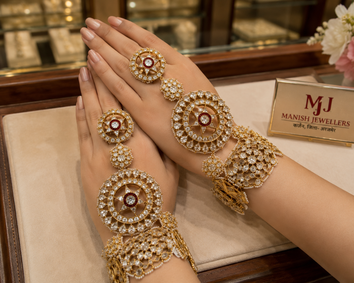 Gold Kundan Hathphool