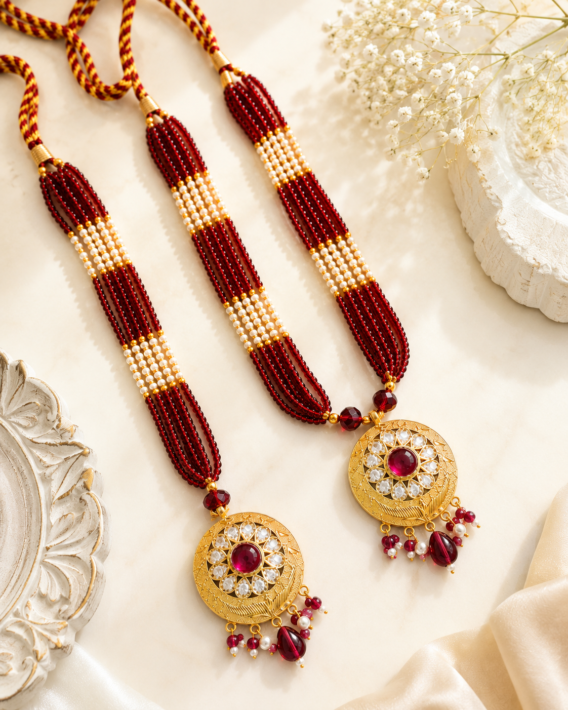 Triple Layer Pearl Gold Mala