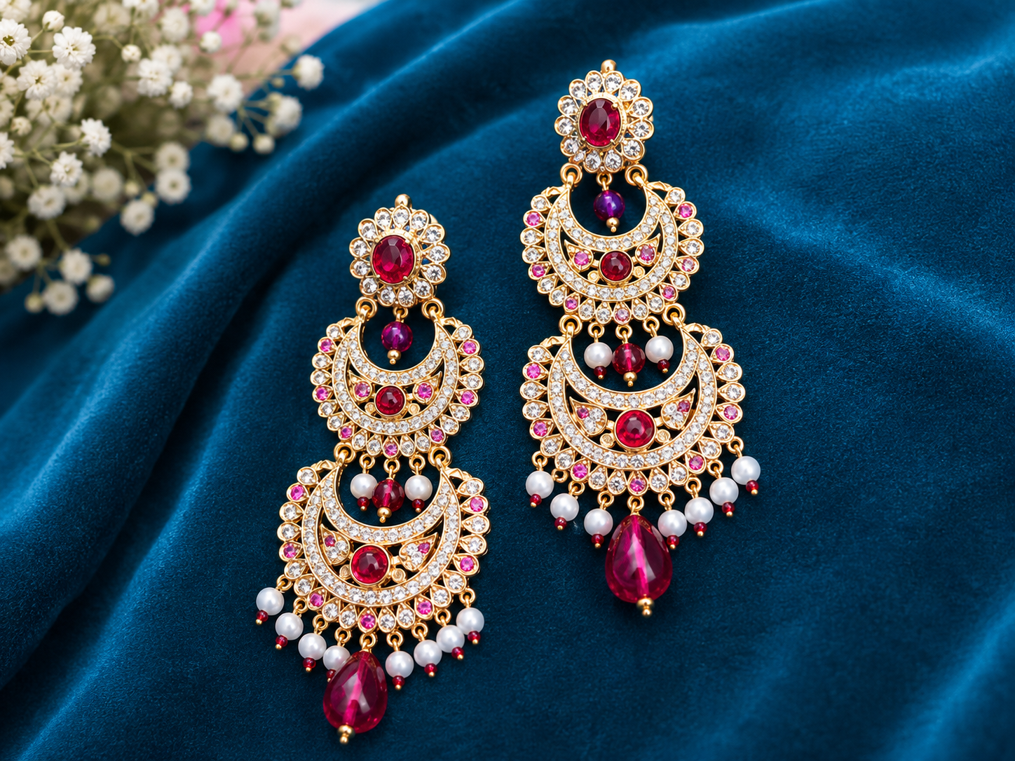 Elegant Polki Chandbali Earrings