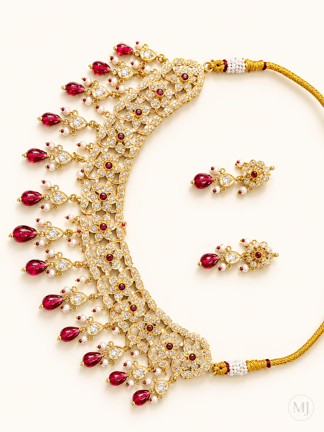 Gold Choker Set with Rubies