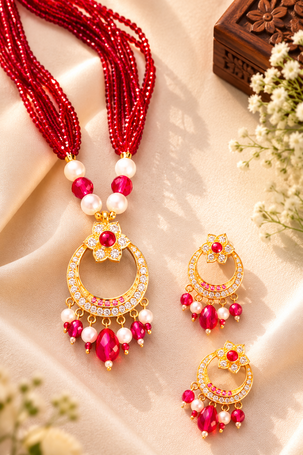 Red Beads Necklace Set