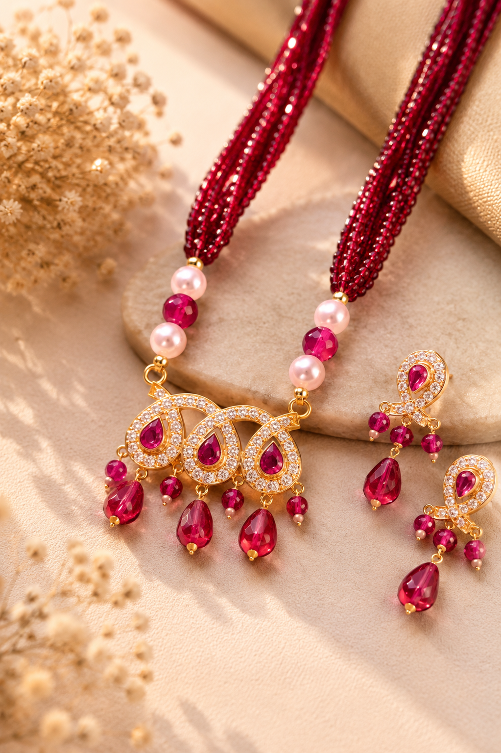 Traditional Pearl Ruby Mala