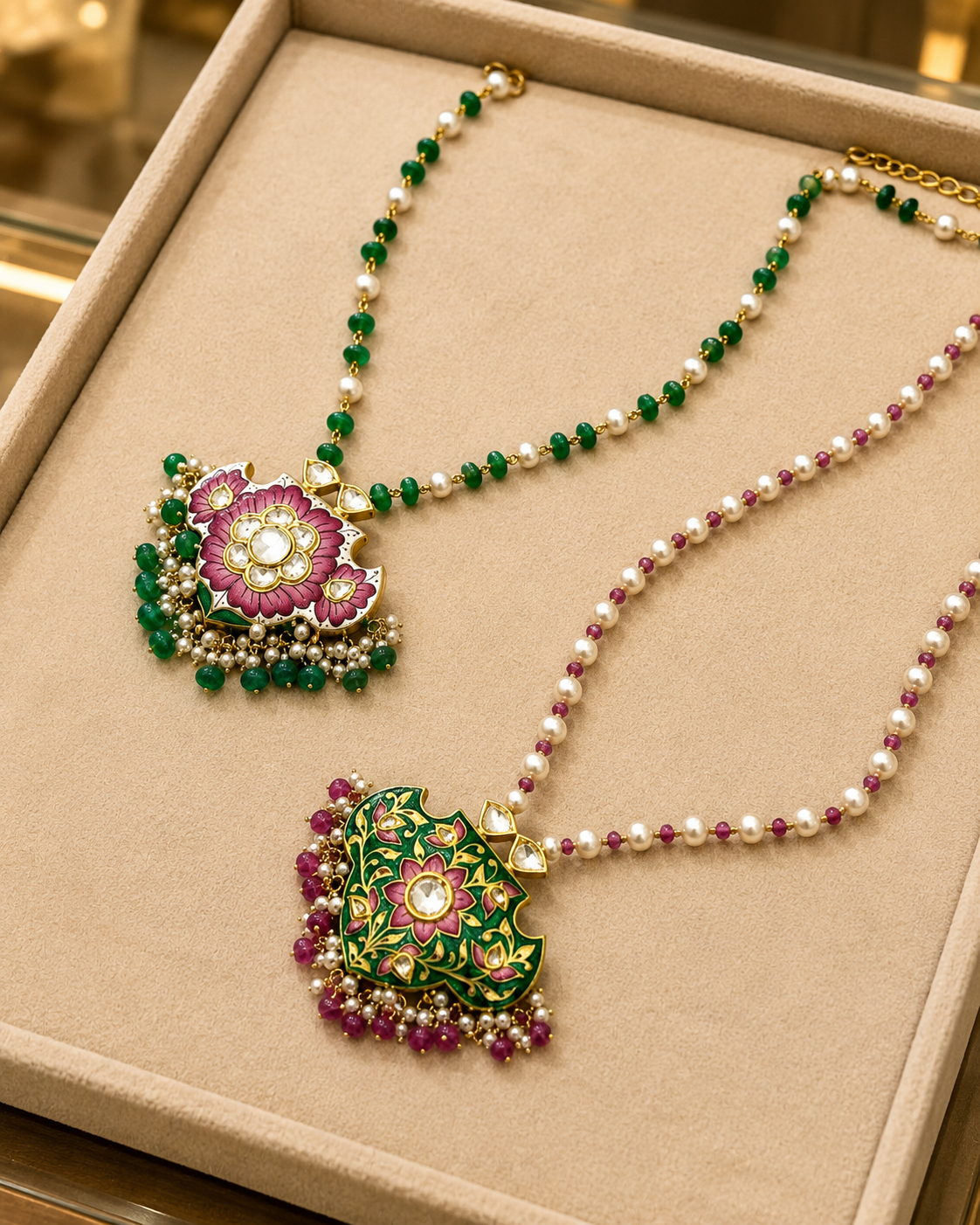 Emerald Bead Polki Necklace