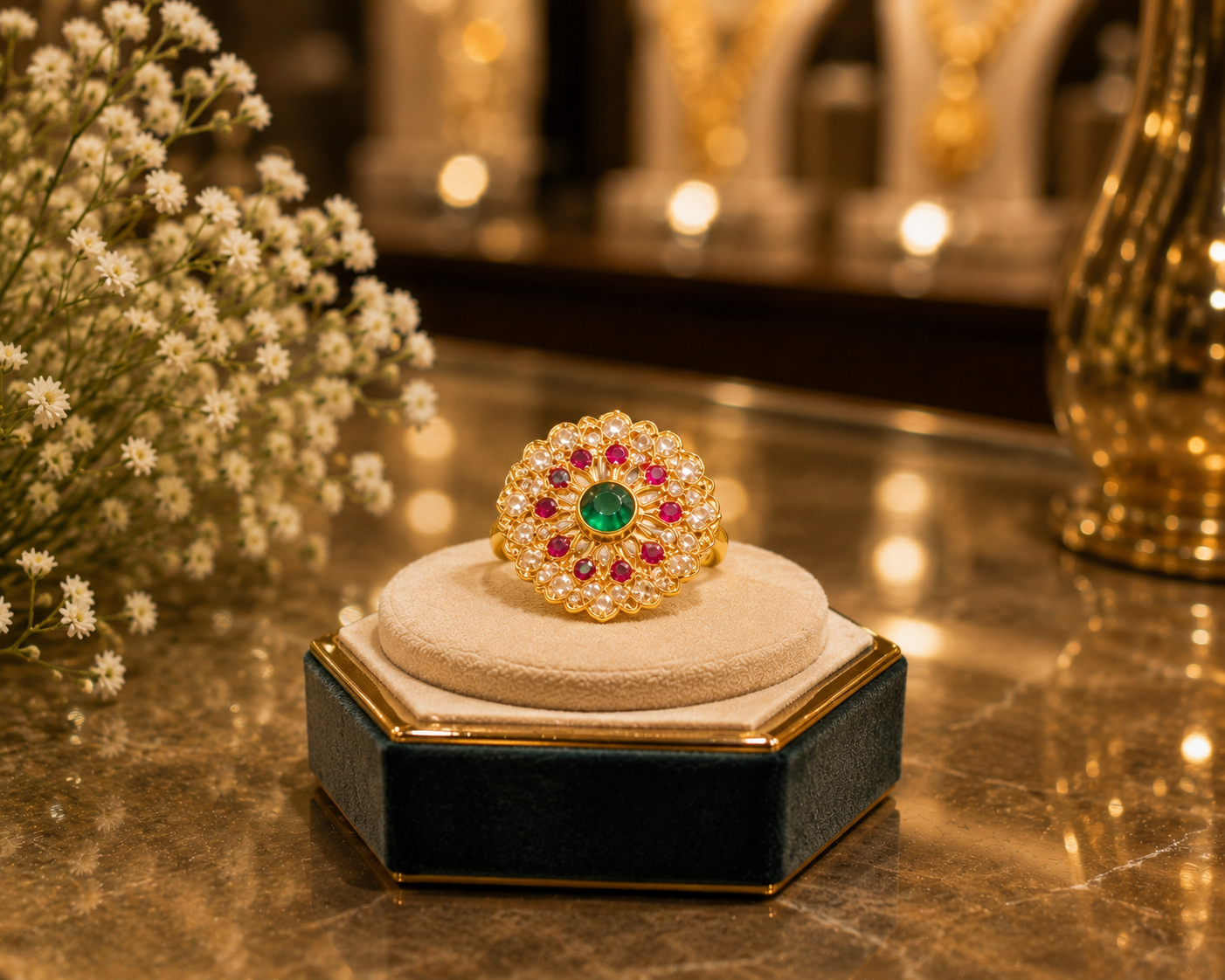 Royal Emerald Ruby Chakra Ring