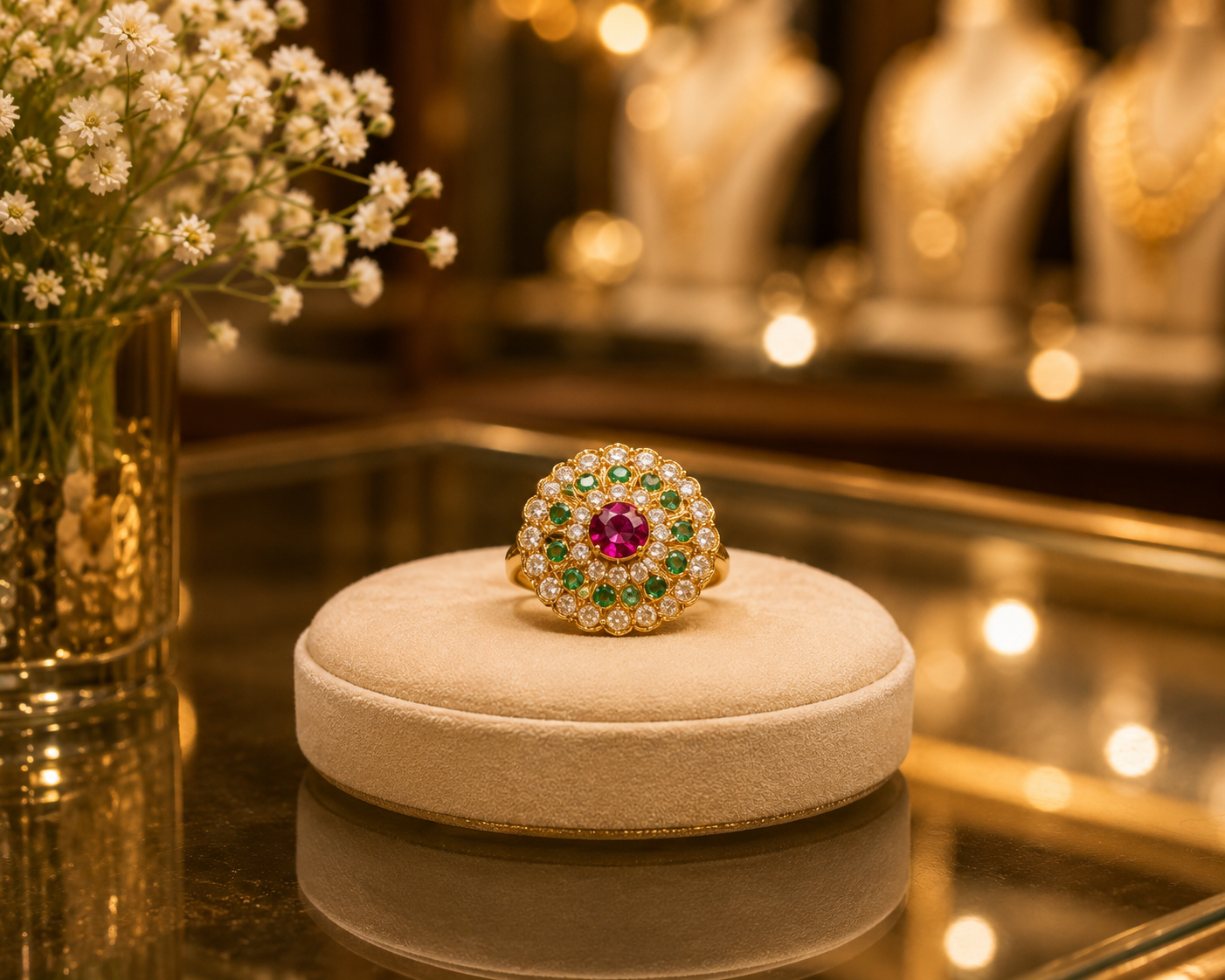 Royal Ruby Emerald Chakra Ring